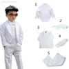 Kläder sätter barn/barn formella pojkar bröllop/tuxedo kostymer 5st svart/vit pojke blazer kostym äktenskap/utföra klänning komma baby kostymer