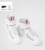 Med Box Prad High-Top Men America Cup Sportskor Patent Calf Leather Mesh Nylon Man Sneakers Light Gummi Sole Famous Brand Trainers S DJ 6754