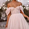 Party Dresses Light Pink A Line Cocktail Off Shoulder Sweetheart Tiered Tulle Ruffles Length Formal Evening Gowns Vestido