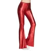 Women's Pants Ladies Fashion Sexy Shiny PU Leather Flared High Waist Retro Disco Style Dancing Slim Fit