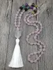 Hangende kettingen ya2590 ruw kwarts charme tassel 7 chakra steen roze roze kralen knoop handgemaakte ketting 30 inch lang