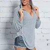 Camisetas de mujer, camisa de manga larga a la moda para mujer, suéter con capucha, sudaderas con capucha para mujer, Tops holgados de invierno y otoño, ropa con capucha Sexy con cuello de pico sólido