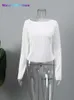 Women's T-Shirt Woman Fashion Casual Ruched Long Sleeve T-shirt Blouses Female White Skinny Cropped Bottoming Shirt 2022 Autumn Y2K Top Clothes 022223H