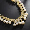Halsband örhängen set faux pärla rhinestone blad dingle brud bröllop smycken halsband