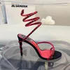 René Caovilla Crystal Sandals Slim High Heel Suede Dîner Fashion Dîner Luxury Designer Womens Chaussures en cuir en dentelle