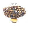 STRAND NATUURLIJKE Tiger Eye Stone 6mm Bead Women Bracelet Heart Charm 74cm Yoga ketting Girl cadeau mode sieraden kralen strengen