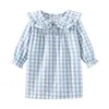 Pajamas Mudkingdom Ruffle Collar Girls Nightgowns Plaid Long Sleeve Toddler Pajamas Dress Peter Pan Cute Sleep Shirts Girl Homewear 230222