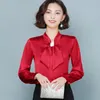 Frauen Blusen Hemden Langarm Satin Tops Und Celmia Elegante Hohe Kragen Hemd Frauen Lose Fliege Casual Blusas Feminina