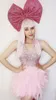 Sahne Giyim Sparkly Crystals Pembe Sırtsız Tüy Elbise Kadın Doğum Günü Partisi Headdress Show Performans Gece Kulübü Bar Dans Kostüm