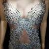 Stadiumkleding Sparkly Strass Verenstaartjurk Vrouwen Sexy Mouwloze Bodycon Lange Prom Avondkostuum Verjaardagsfeestje Jurken