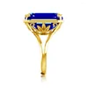 Cluster Rings Product 925 Sterling Silver Gold Ring For Women Square Blue Big Sapphire Wholesale Jewelry