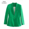 Women's Jackets TRAF Women's Spring Autumn coats Green Solid Color Lined Belted Down Lapel Long Female Blazer Chic Mujer tops Jackets 230222