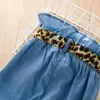 Jeans hipac ankomster hösten 2023 baby flicka blå söta casual byxor leopard bälte barnkläder för flickor småbarnskläder