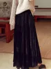 Casual Dresses 90cm Autumn Winter Women Golden Velvet Long Skirt Korean Ladies Elastic Casual High Waist Skirts Pleated Bottoms B07004R 230222