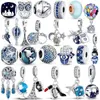 925 Pounds Silver New Fashion Charm for Pandora Bracelets, Original Accessories of The Space Plane Series, Blue Moon, Crystal Beads, Jewelry Gifts