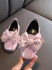 Sneakers Skoex Kids Flat Shoes Girls Fashion Princess 2023 Solid Bow Ballerina Slip-on Children Girl Wedding Party Dress Shoe