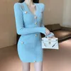 Casual klänningar hög kvalitet 2023 Autumn Korean mode söt stickad tröja klänning kvinnor mantel bodycon mini bottomed robe femme vestidoscas