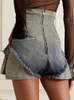 شورتات النساء Deat Fashion Denim Fake 2 PCS High Weist Zipper pocket cradlent burr short Jeans Spring 2023 17A6097 230222