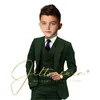 Completi di abbigliamento Casual Green Boys Suit Wedding 3 pezzi Tuxedo Party Kids Giacca formale Pantaloni Gilet Risvolto con visiera Fashion Outfit per bambino W0222