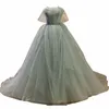 2023 robes de bal magnifiques robes de soirée en satin chérie sans manches à lacets couches arrière tulle avec appliques florales cristal étincelant