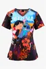 Camiseta feminina Scrub Top com bolsos decote em V Uniformes estampados Enfermeira Blusa de manga curta Macacão feminino A50 230222