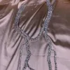 Gargantilla novedosa con diamantes de imitación, cadena trasera ondulada con borla larga, joyería para el cuerpo para mujer, collar multicapa de cristal brillante para boda