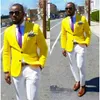 Herrkopplar blazers sommarstil skräddarsydd gul tuxedo jacka kostym brudgummen smoking strand bröllop för män man pantsmen's
