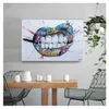 Painting Street Kiss Posters and Prints Wall Art Picture for Living Room Bedroom Show Teeth Lips Graffiti Art Woo
