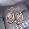 Nieuwe mode Big Hoop Pearl Dange Hook Earring voor vrouwen echte goud vergulde anti-allergie dames bruiloft verloving oorbellen sieraden accessoires voor damesmeisjes