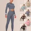 Active Set Fitness Workout Yoga Outfits 2 PCS Set Gym Women Clothing Seamless Leggings Tracksuit Långärmad skjortor Front Dragkedja Sportkläder