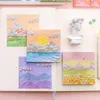 32 packs/lot Paysage Peintures À L'huile Bloc-Notes Notes Autocollantes Cahier Papeterie Fournitures Scolaires Kawaii