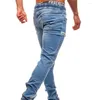 M￤ns jeans m￤n denim byxa casual frostad blixtl￥s design sport smal passform blyertsbyxor