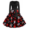 Casual Dresses Gothic Skull Print Halloween Women Large Size Vintage Long Sleeve 1950s Housewife Evening Party Prom Dress