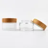 Storage Bottles 50pcs 5g 5ml 15g 15ml Small Bamboo Lip Container Wax Logo Engraving Glass Jar Wooden Lid Cosmetic Clear Frosted