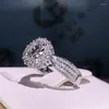 خواتم الزفاف أنثى 925 حلقة فضية المجوهرات الوعد المشاركة للنساء Zircon Zircon Stone Big Crystal Band