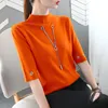 T-shirt da donna T-shirt moda causale con paillettes ciondolo O collo mezza manica T-shirt donna estate tinta unita abbigliamento skinny top semplici 230222