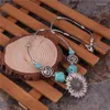 Pendentif colliers grande déclaration soleil fleur Vintage Tibet couleur argent perles de pierre naturelle pour les femmes Boho 2023 mode