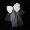 Headpieces White Satin Bow Veil Hair Clips Elegant Ladies Pearl Bride Wedding Headpiece Accessories