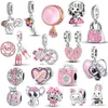 925 Sterling Silver New Fashion Charm Female Pink Silver Beads, Love Pendant P￤rlor kompatibla med Pandora 925, originalarmband