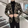 Men's Suits Blazers Spring Luxury Gold Stripe Print Men Slim Business Casual Nightclub Singer Prom Jacket Plus Size M5XL 230222