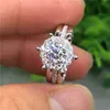 Cluster Rings Au585 White Gold Ring Wedding Party Engagement 1 2 3 4 5 Round Moissanite Diamond Crown Turns ElegantCluster