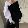 Women's Polos Stylish V-neck Patchwork Women Sweater Tops 2023 Autumn Winter Full Sleeve Slim Waist Female Pullovers Jumpers