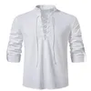 Camisetas masculinas camiseta de camisa de camiseta moda vintage mana de manga longa de manga longa de top casual respirável viking lace up camisas de homem 230221