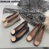 Donlee Queen Women Flats Ayakkabılar Düşük Ahşap Topuk Bale Kare Toe Sığ Toka Marka Kaydı Üzerinde Loafer Büyük Boyut 35-41 Mujer 0220