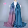 Ethnic Clothing 1pc Gradient Color Cotton Scarves Islamic Ladies Turban Long Shawl Glitter Headscarf Shimmer Muslim Hijabs Thin Gauzy