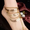 Bracelets de cheville 2023 mode été feuilles chaîne pour femmes multicouche gland plage pieds nus sandales cheville Bracelet pied bijoux