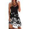 Casual Dresses Women's Fashion Sexy Sling Dress Sleeveless Floral Printed Hem Mini O-Neck Spaghetti Strap Loose Comfort Beach Girls