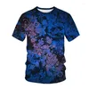 Camisetas masculinas Padrão de flor escura 3D Impressão engraçada Camiseta curta Manga curta Camiseta do homem de corpo inteiro Tops Cool