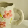 Kupalar Kore tarzı kahve düzensiz el boyalı çiçekler kahvaltı süt fincan seramik 230221