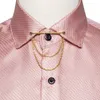 Men's Casual Shirts Pink Solid For Formal Male Social Dress With Collar Pin Camisa Masculina Designer Clothing 230221